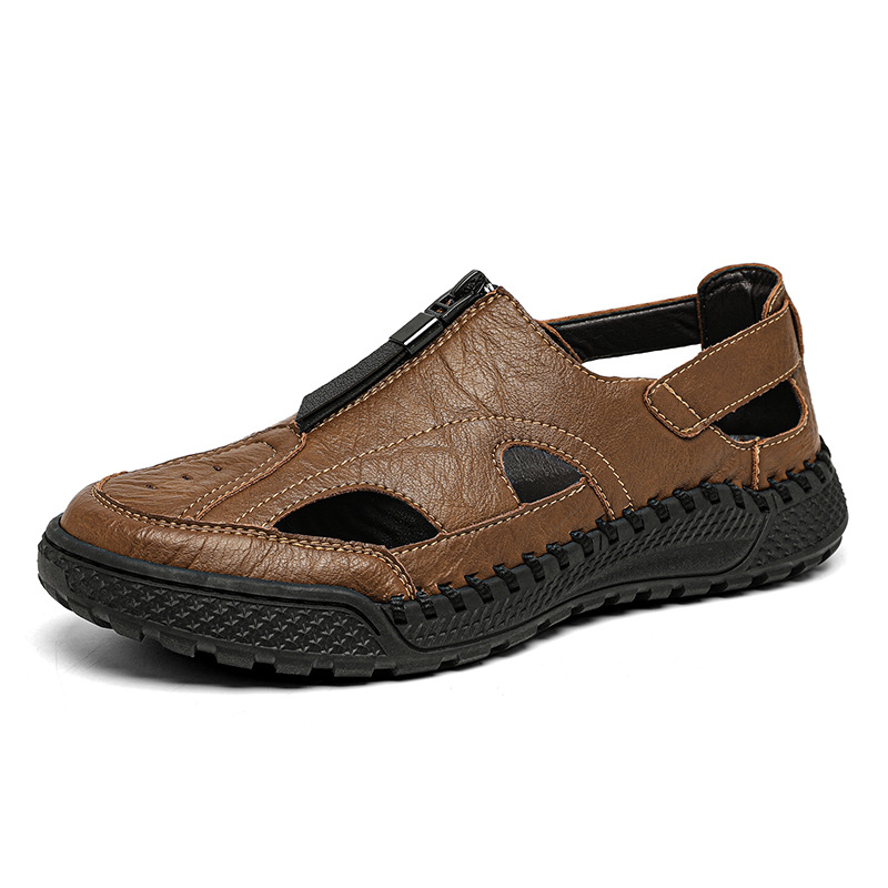 Dark Brown men’s closed-toe cutout sandals — product view
