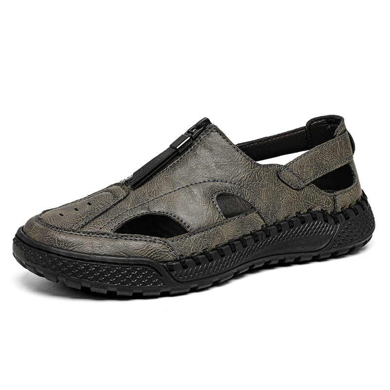 Gray men’s closed-toe cutout sandals — product view