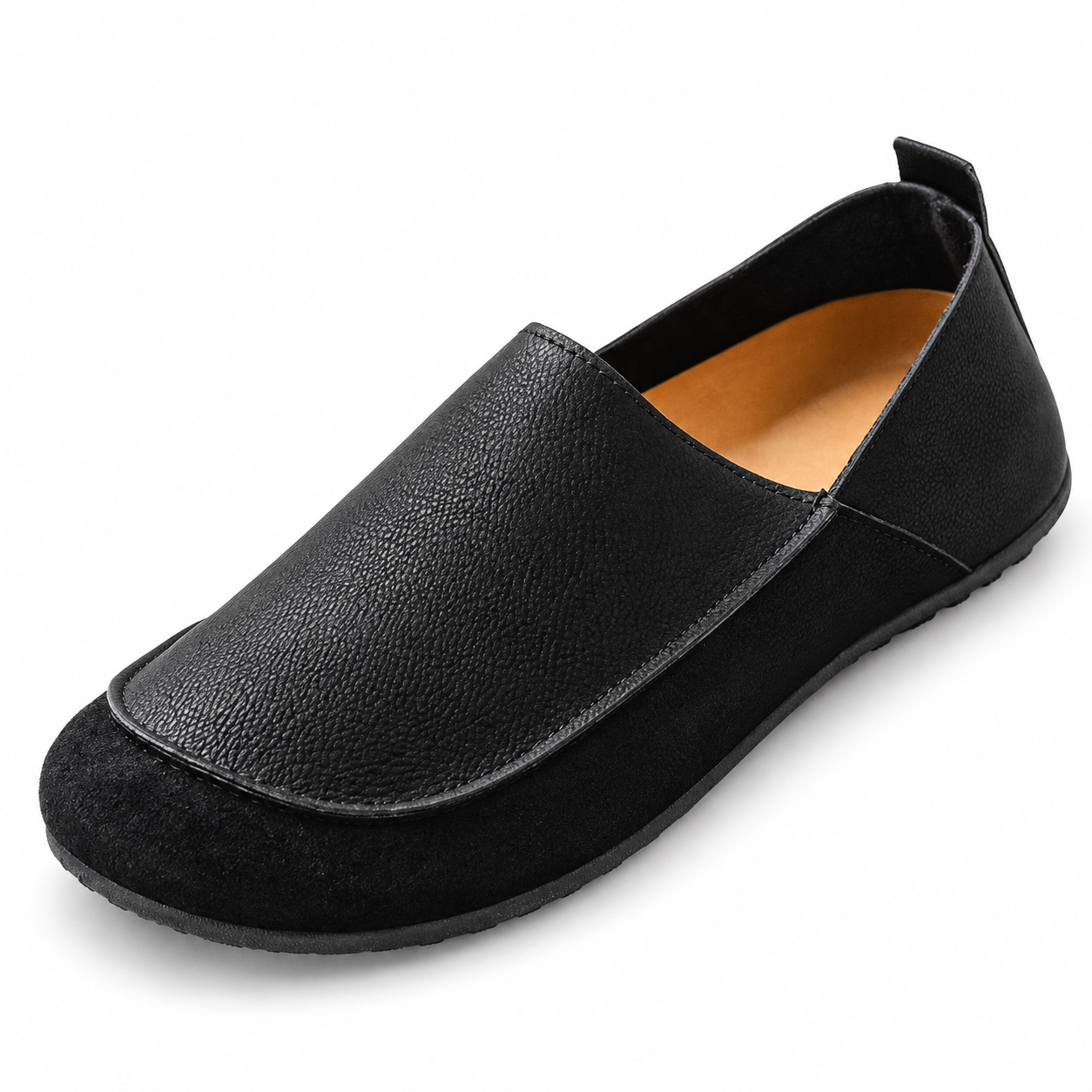 Black textured slip-on casual shoe, single-shoe product view