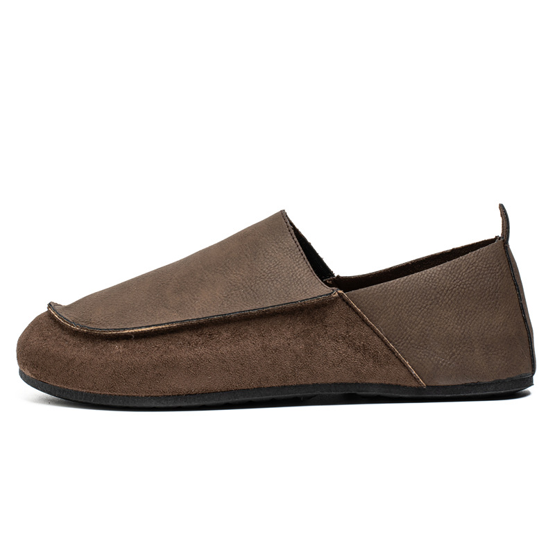 Brown slip-on casual shoe, side view