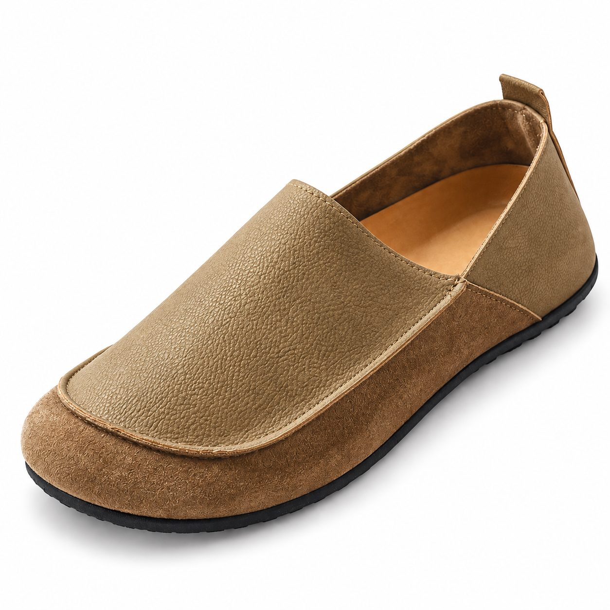 Khaki textured slip-on casual shoe, single-shoe product view
