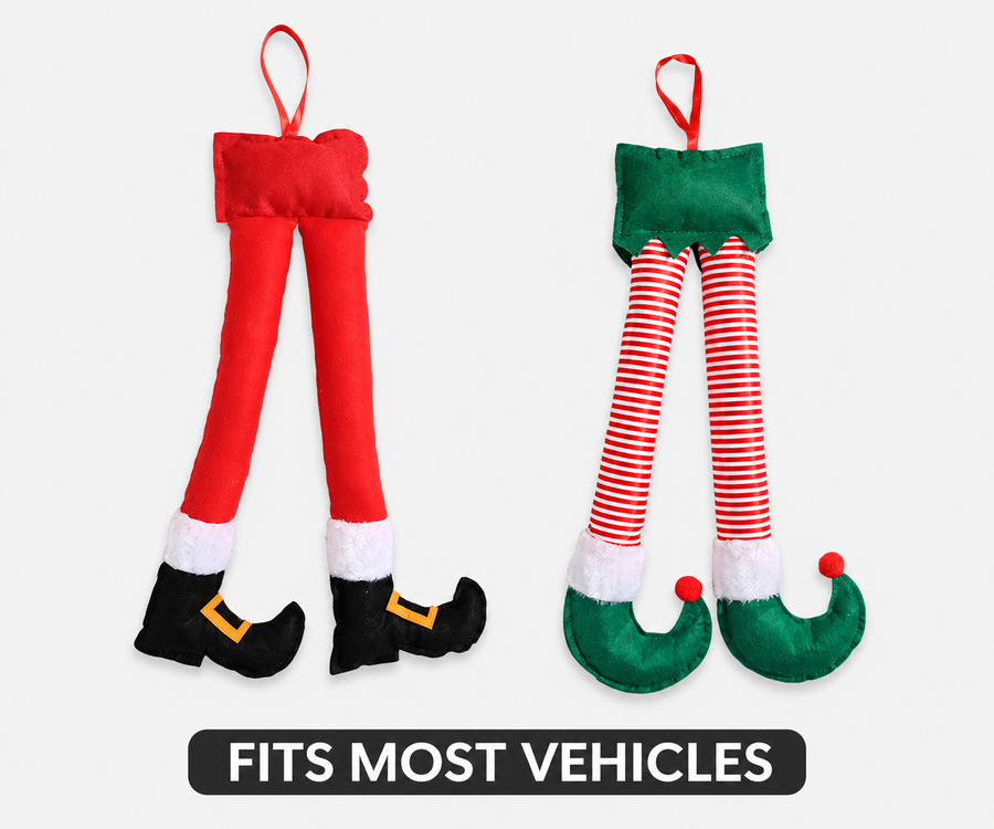 Red Santa legs and green striped elf legs trunk decorations