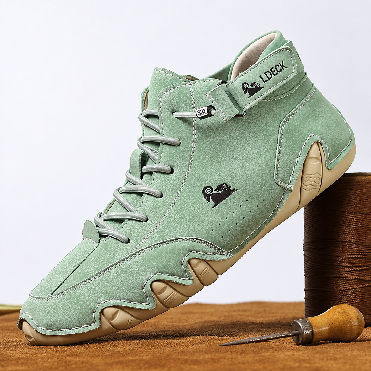 Men's Vintage High-Top Lace-Up Sneakers - Green