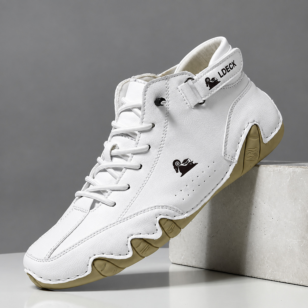 Men's Vintage High-Top Lace-Up Sneakers - White