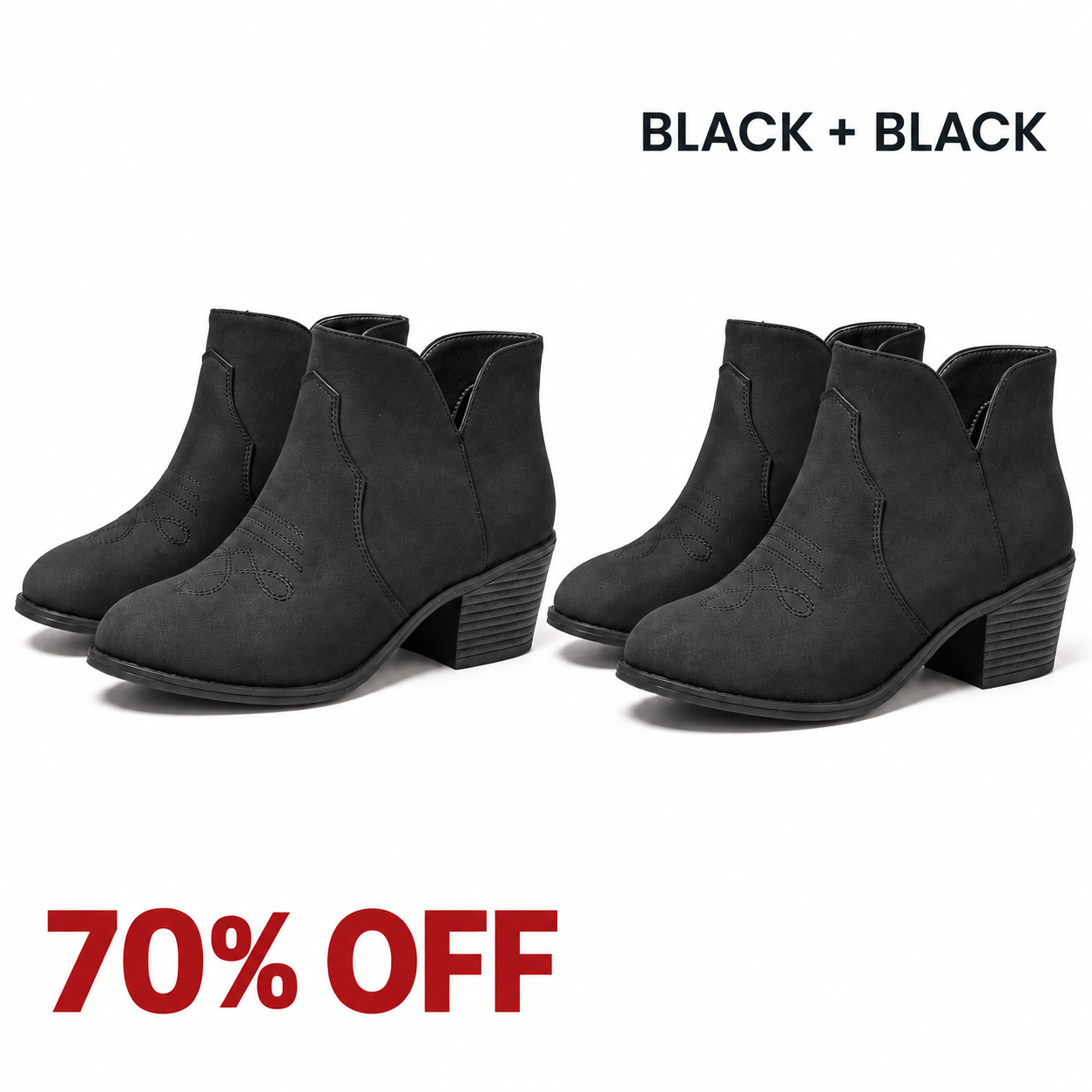 Two-pair bundle: two black western ankle boot pairs