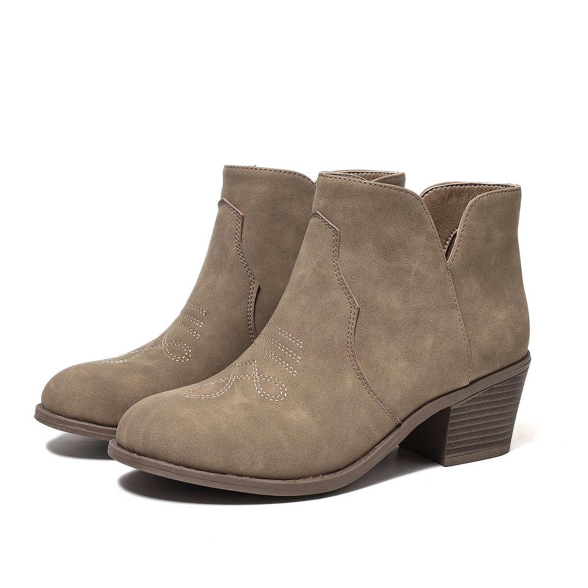 Taupe embroidered western ankle boots, pair
