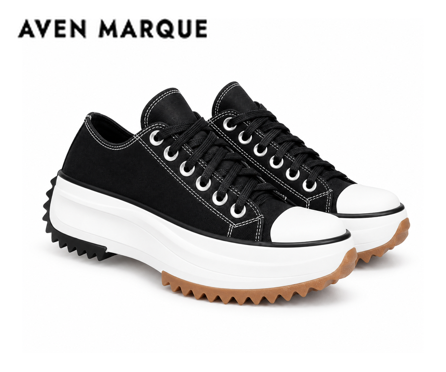 Women's black canvas lace-up platform sneakers