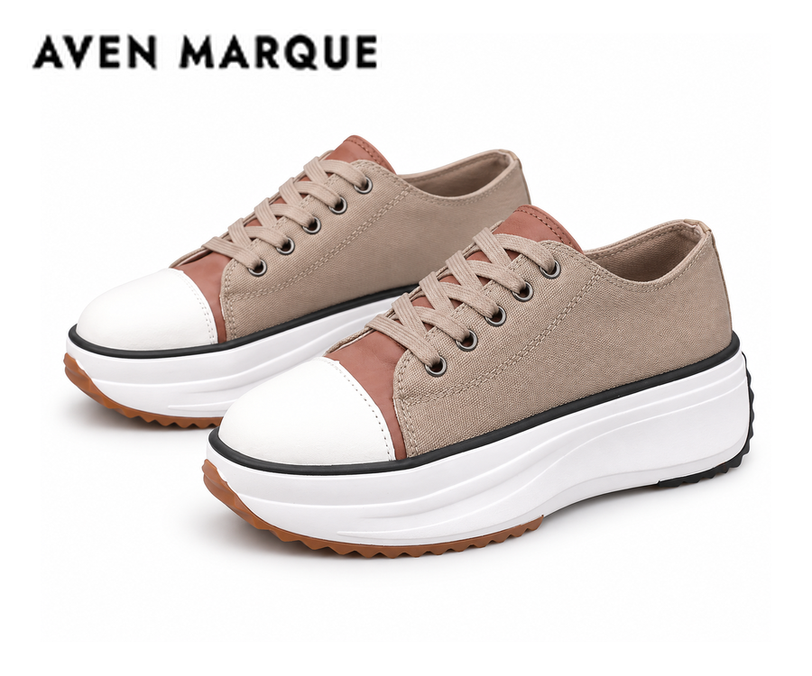 Women's khaki canvas lace-up platform sneakers
