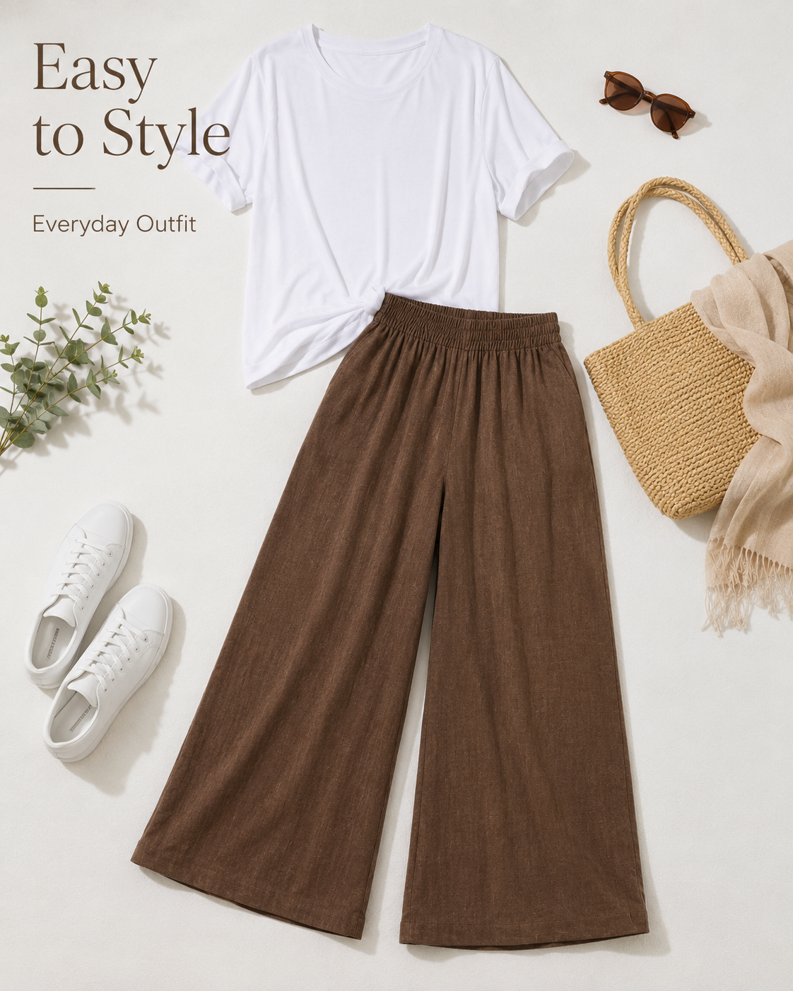 Women's Relaxed Wide Leg Resort Pants – Lightweight Pull-On Pants with Pockets