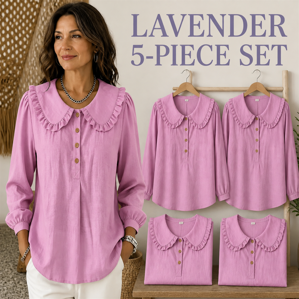 FINAL CLEARANCE - Women's Ruffle-Collar Long-Sleeve Button-Placket Blouse
