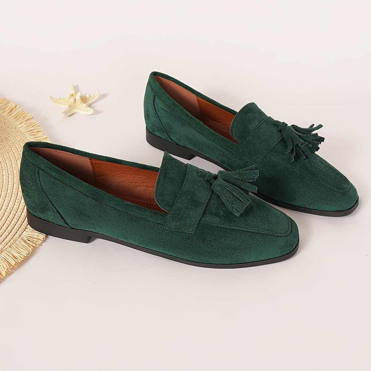 Lorae Women's Suede-Look Tassel Loafers — Green loafers product view