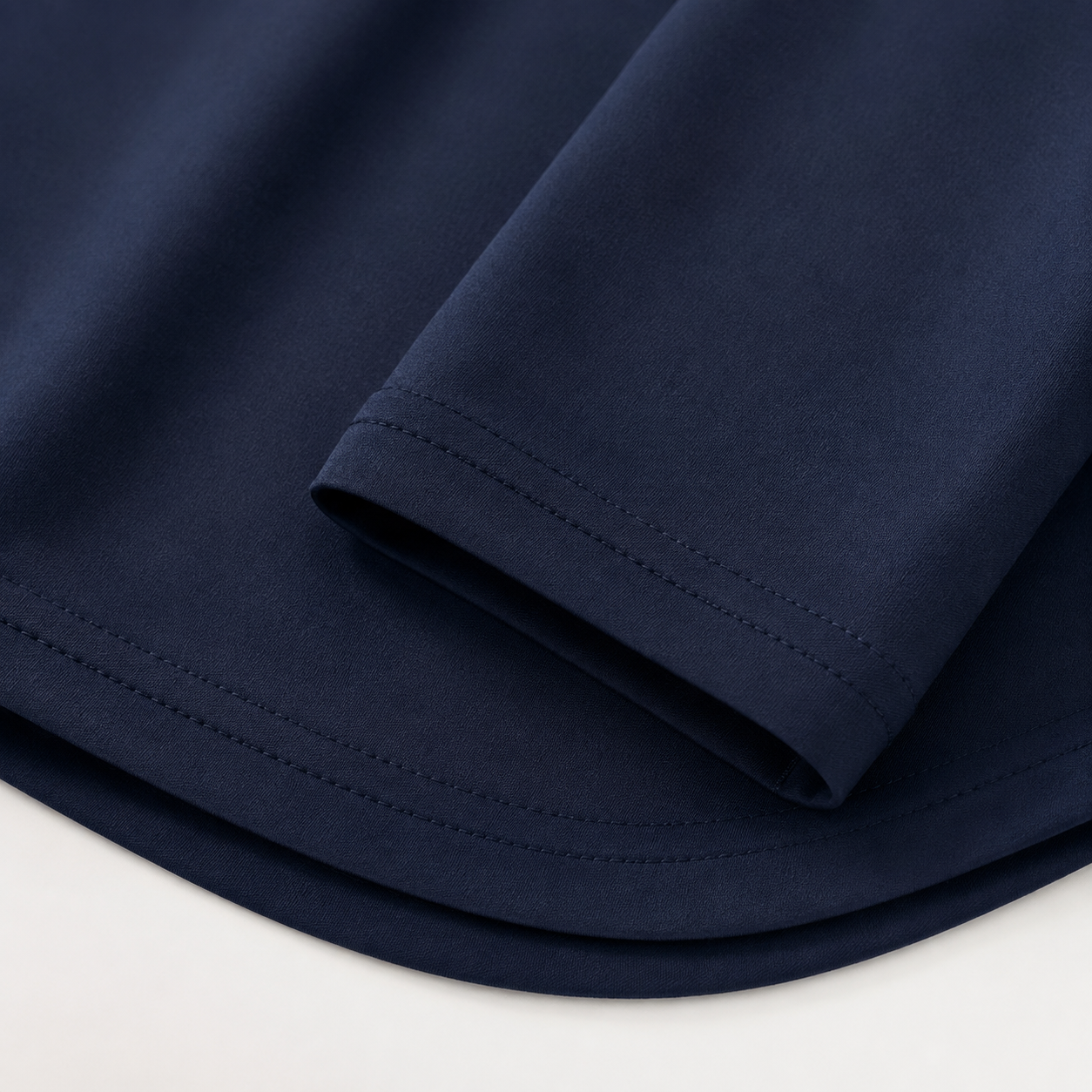 Ronan smooth polyester fabric and stitching detail