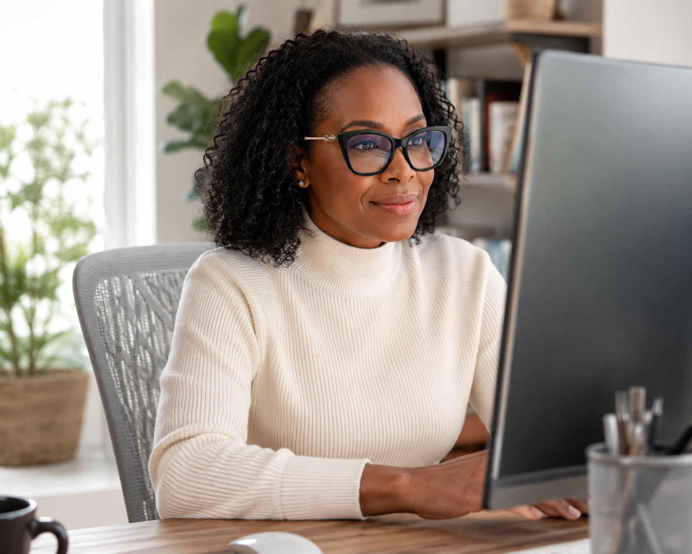 Solina clear glasses in a home office