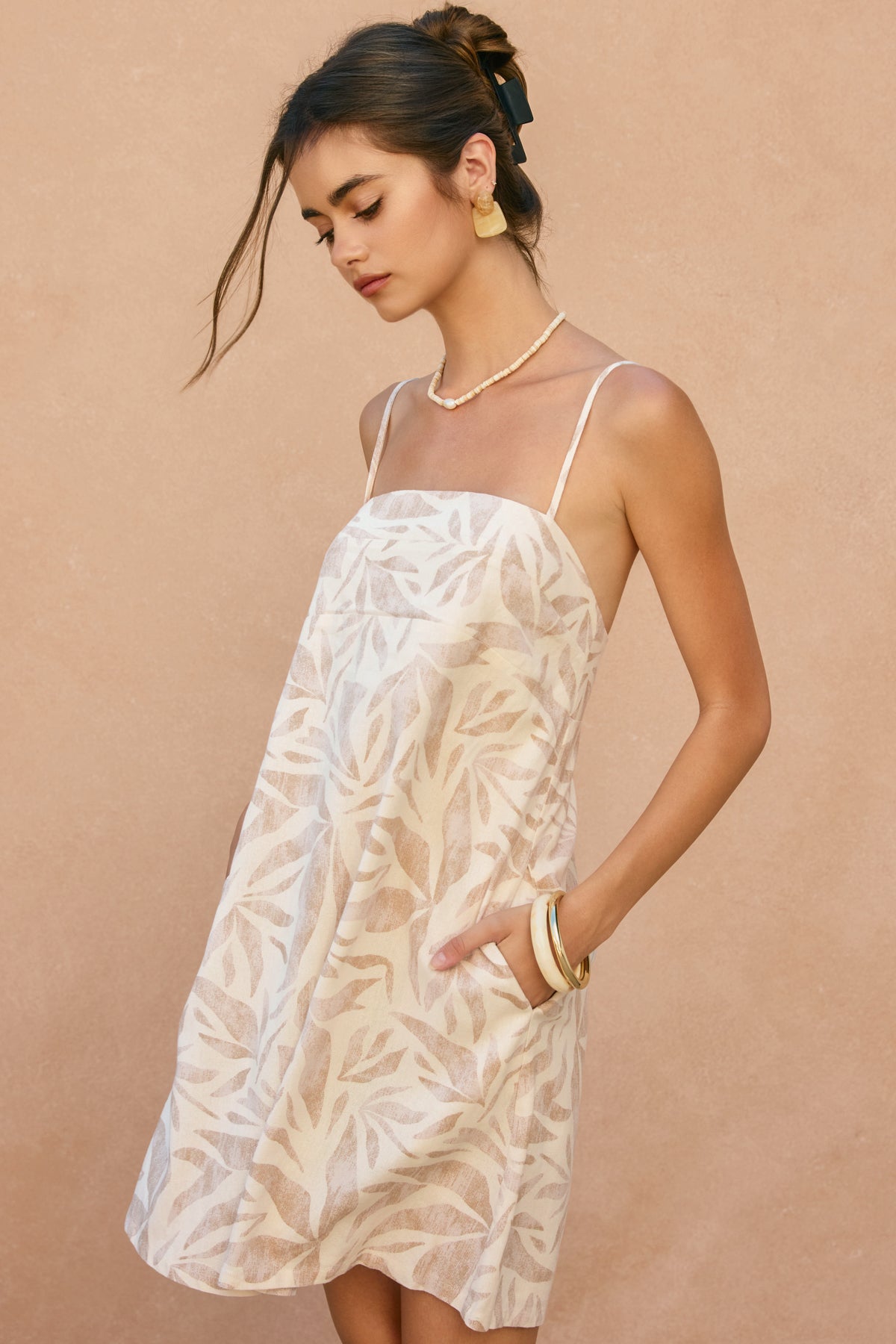 Tropicana Leaf Print Babydoll Mini Dress