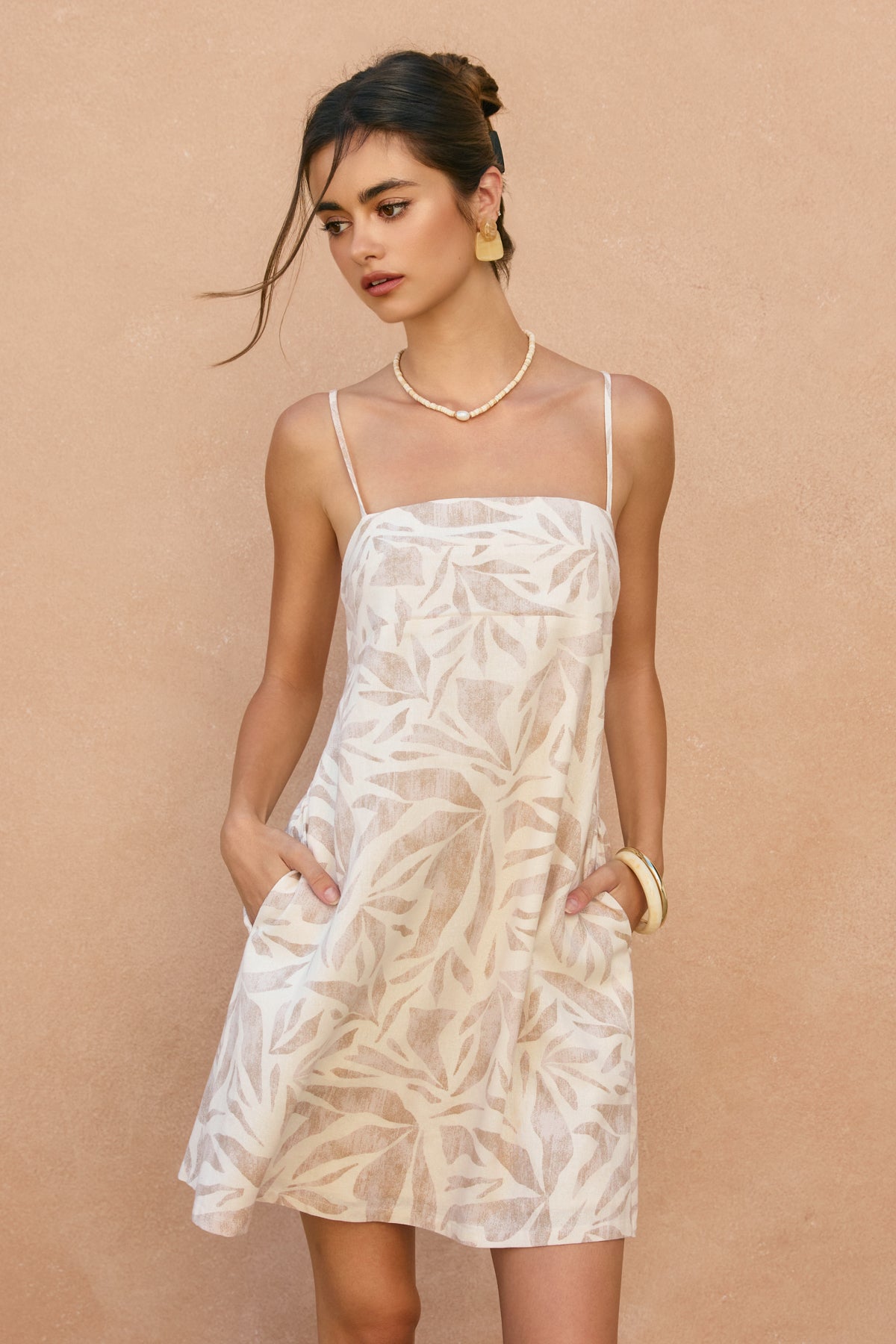 Tropicana Leaf Print Babydoll Mini Dress