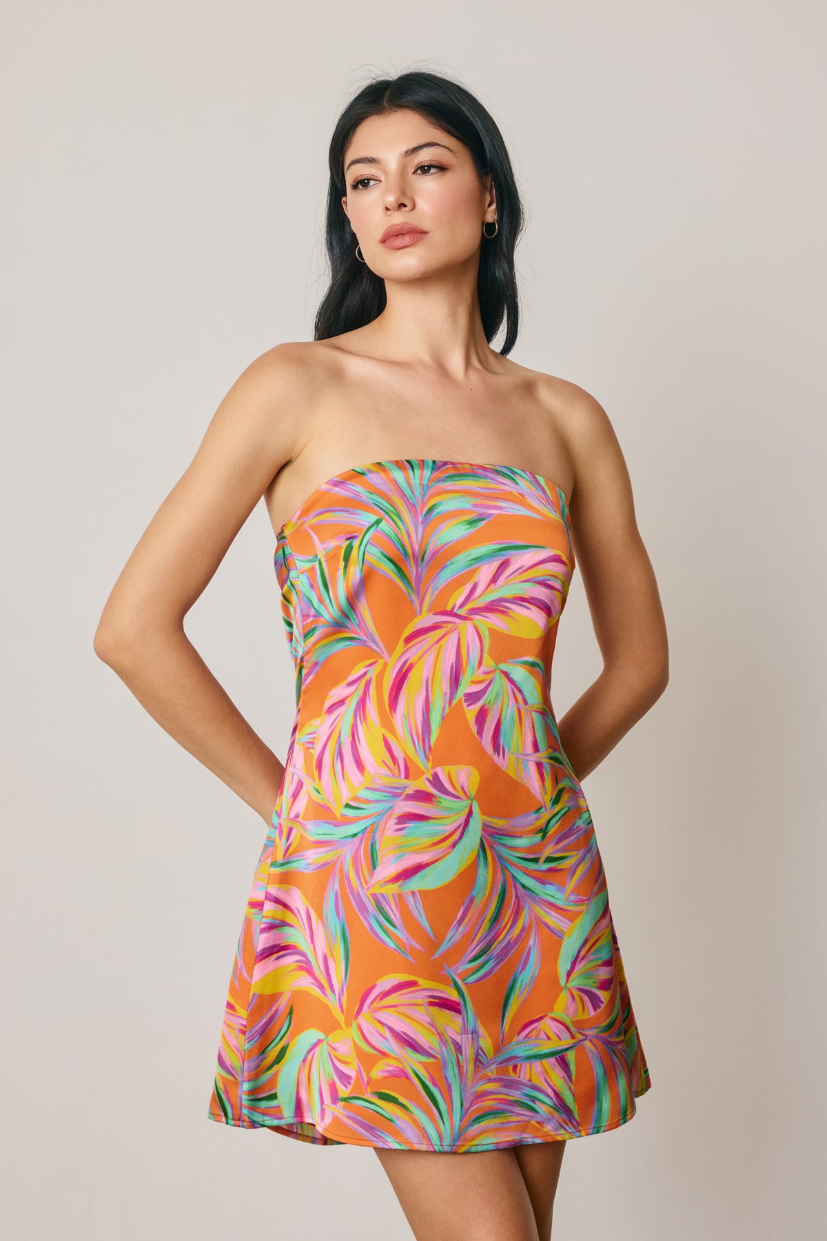 Tropical Leaf Strapless Mini Dress FINAL SALE