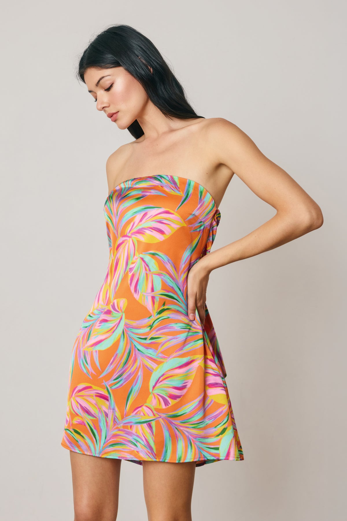 Tropical Leaf Strapless Mini Dress FINAL SALE