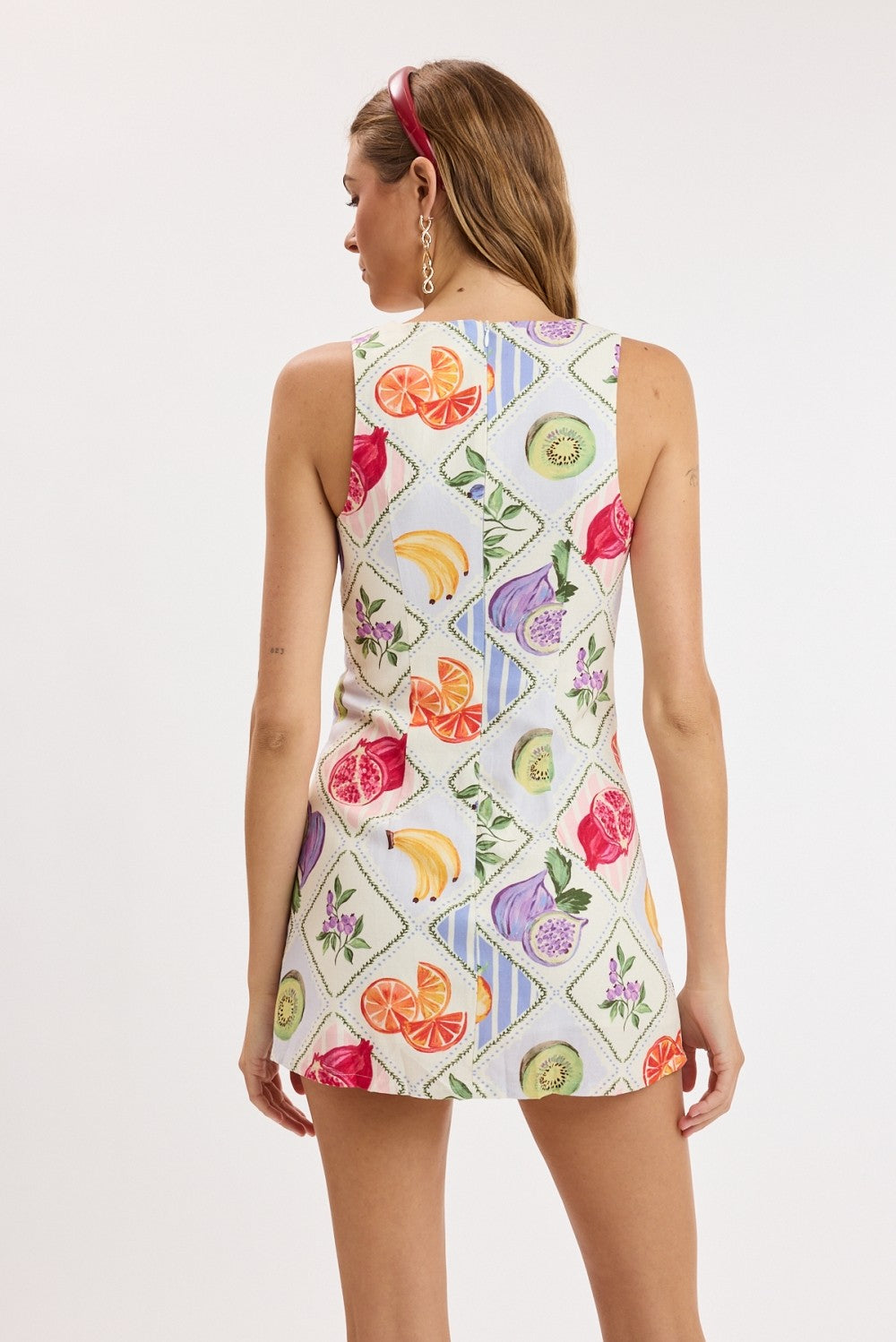 Tutti Frutti Print Boat Neck Mini Dress