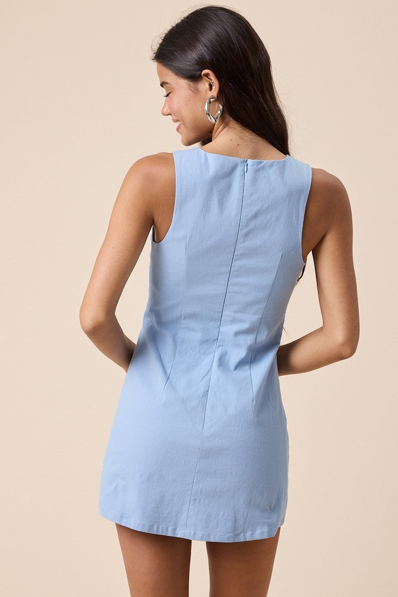 Everyday Chic Boat Neck Mini Dress in Light Blue