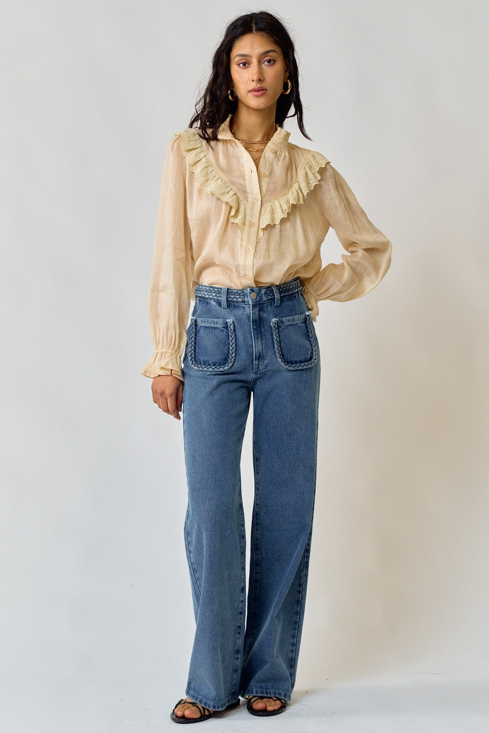 Braided Detail WIde Leg Jeans FINAL SALE