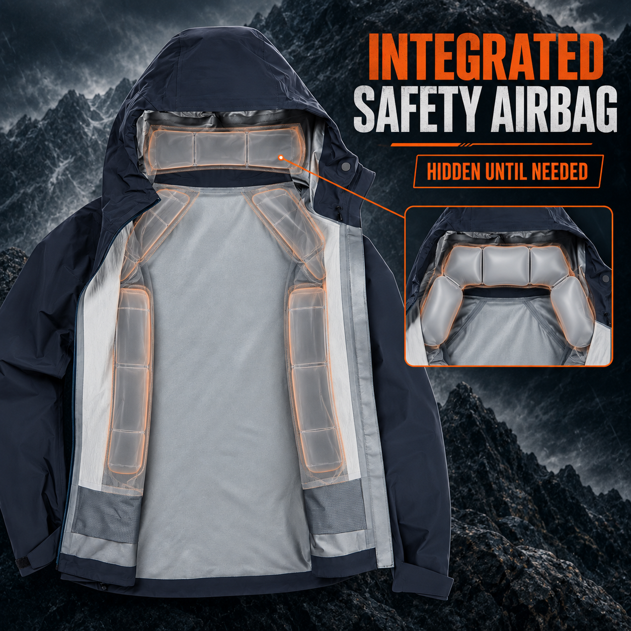 Flat segmented safety-airbag chambers integrated inside the jacket lining
