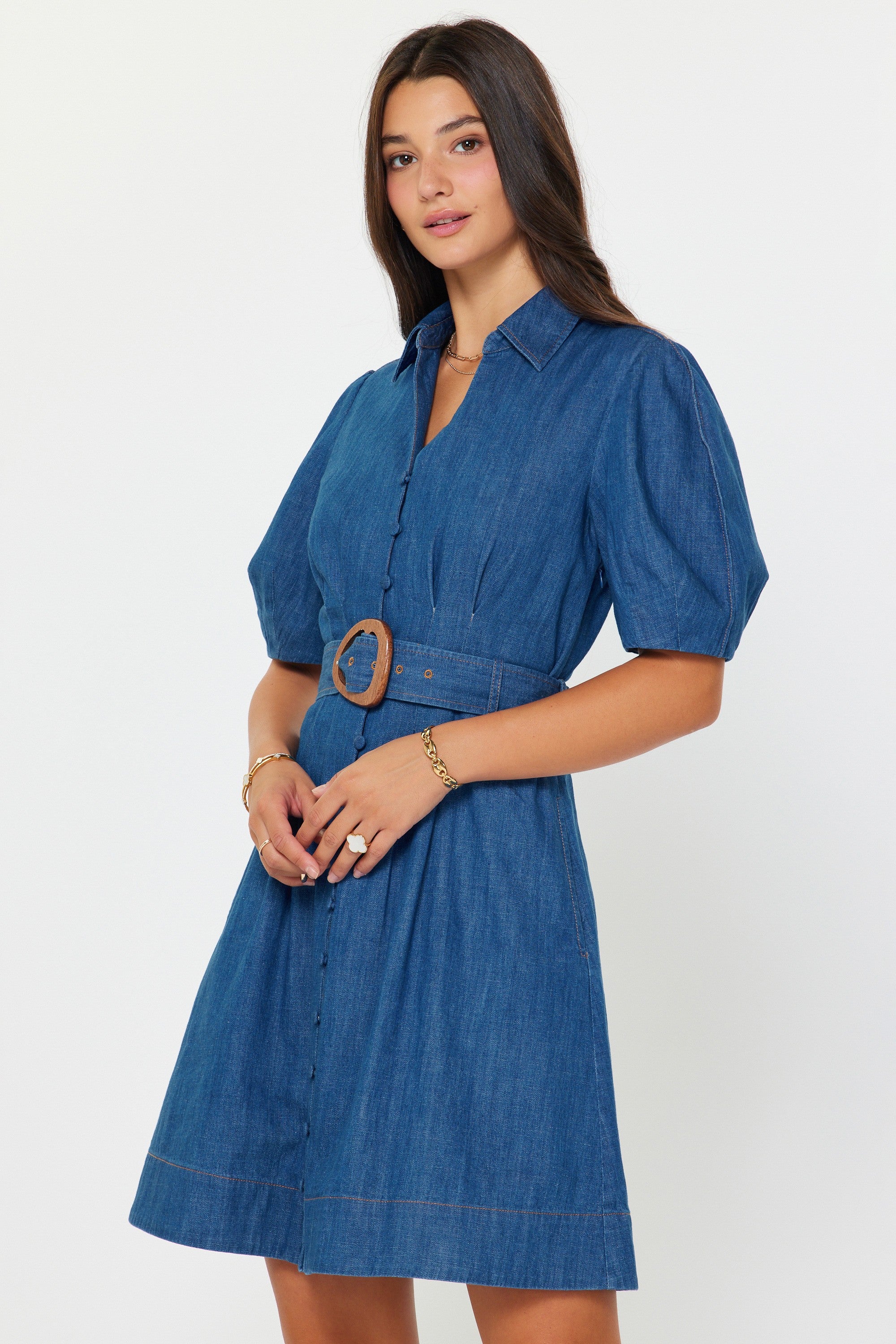 Denim Days Button Down Belted Mini Dress