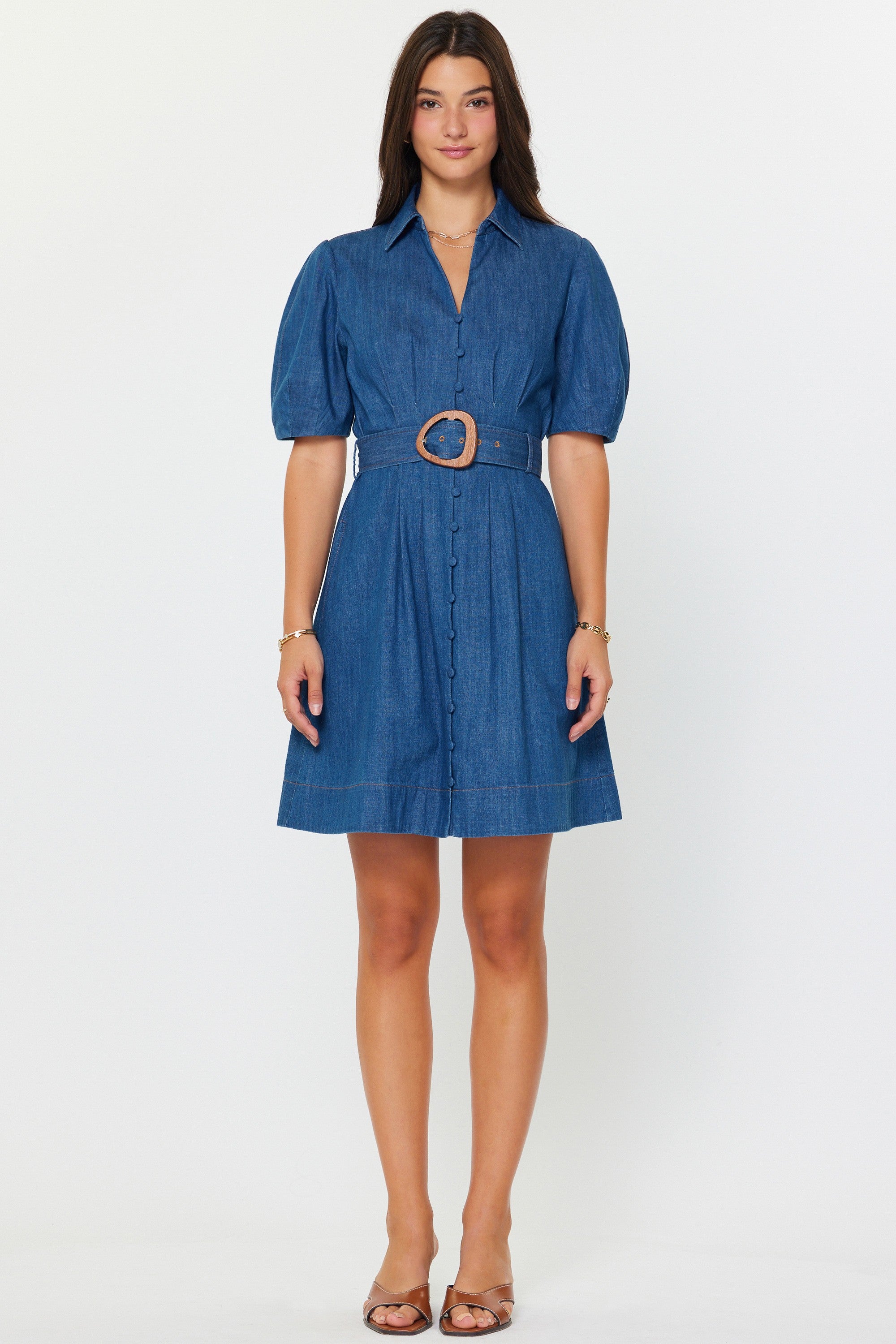 Denim Days Button Down Belted Mini Dress