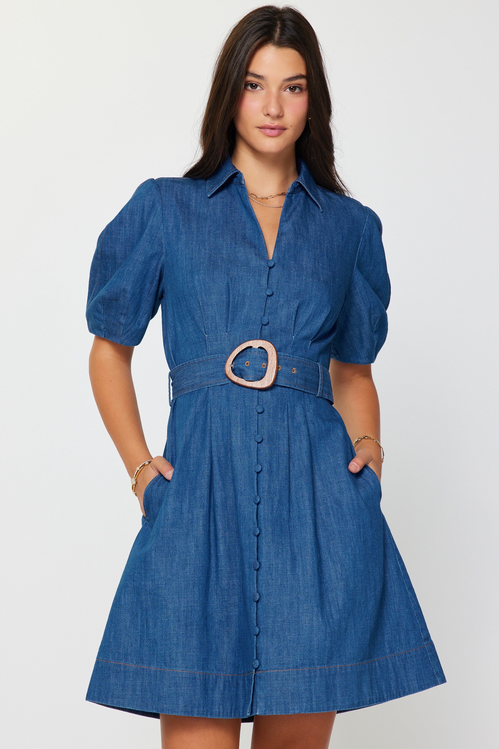 Denim Days Button Down Belted Mini Dress