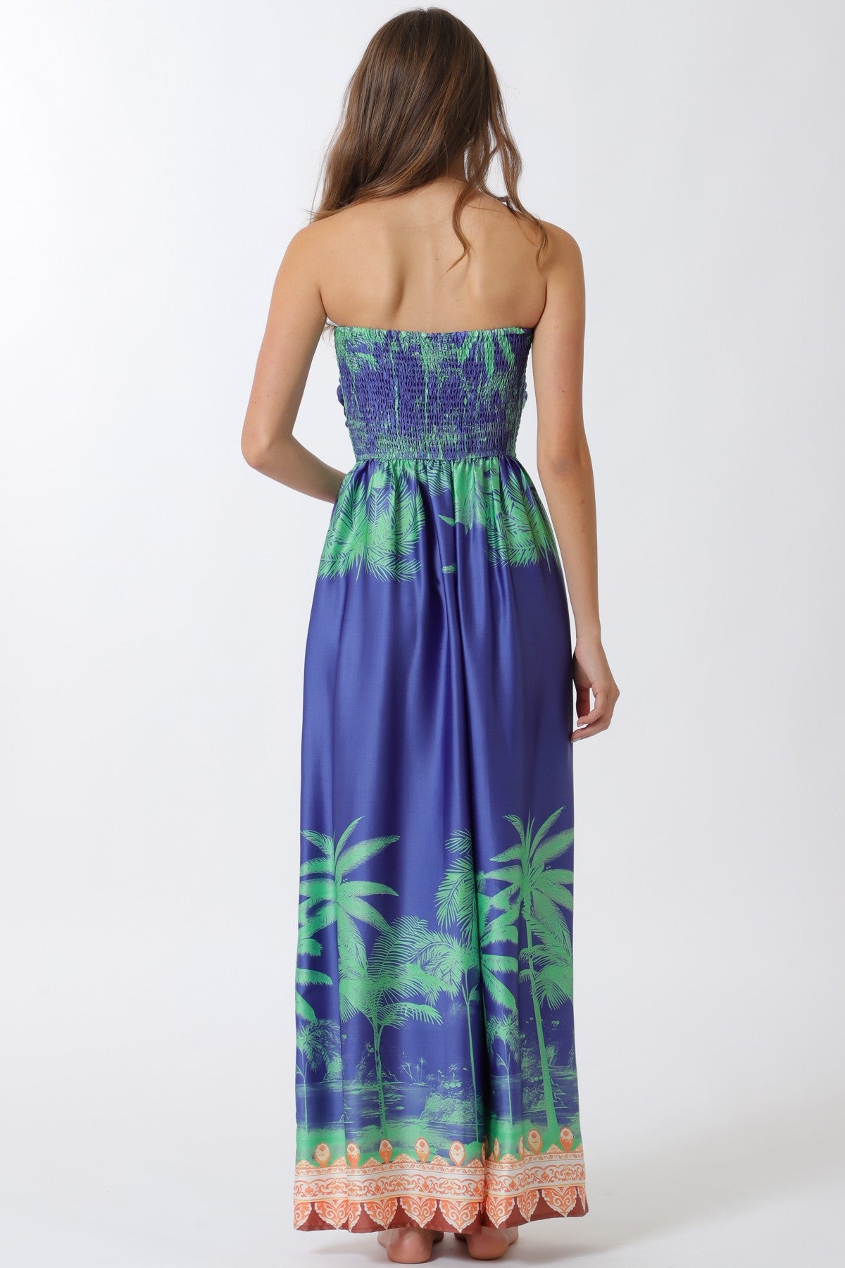 Cabo Strapless Smocked Border Print Wide Leg Jumpsuit