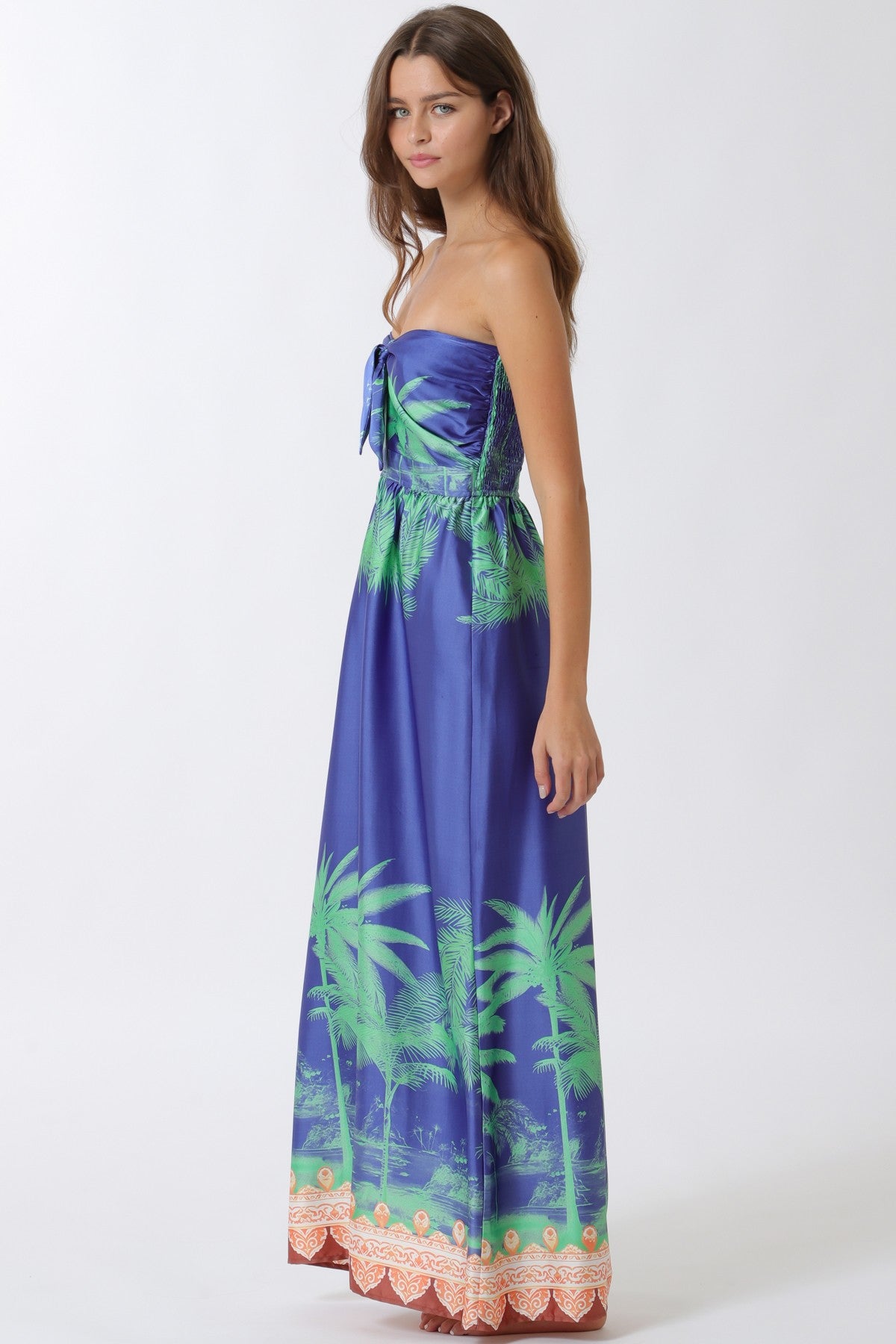 Cabo Strapless Smocked Border Print Wide Leg Jumpsuit