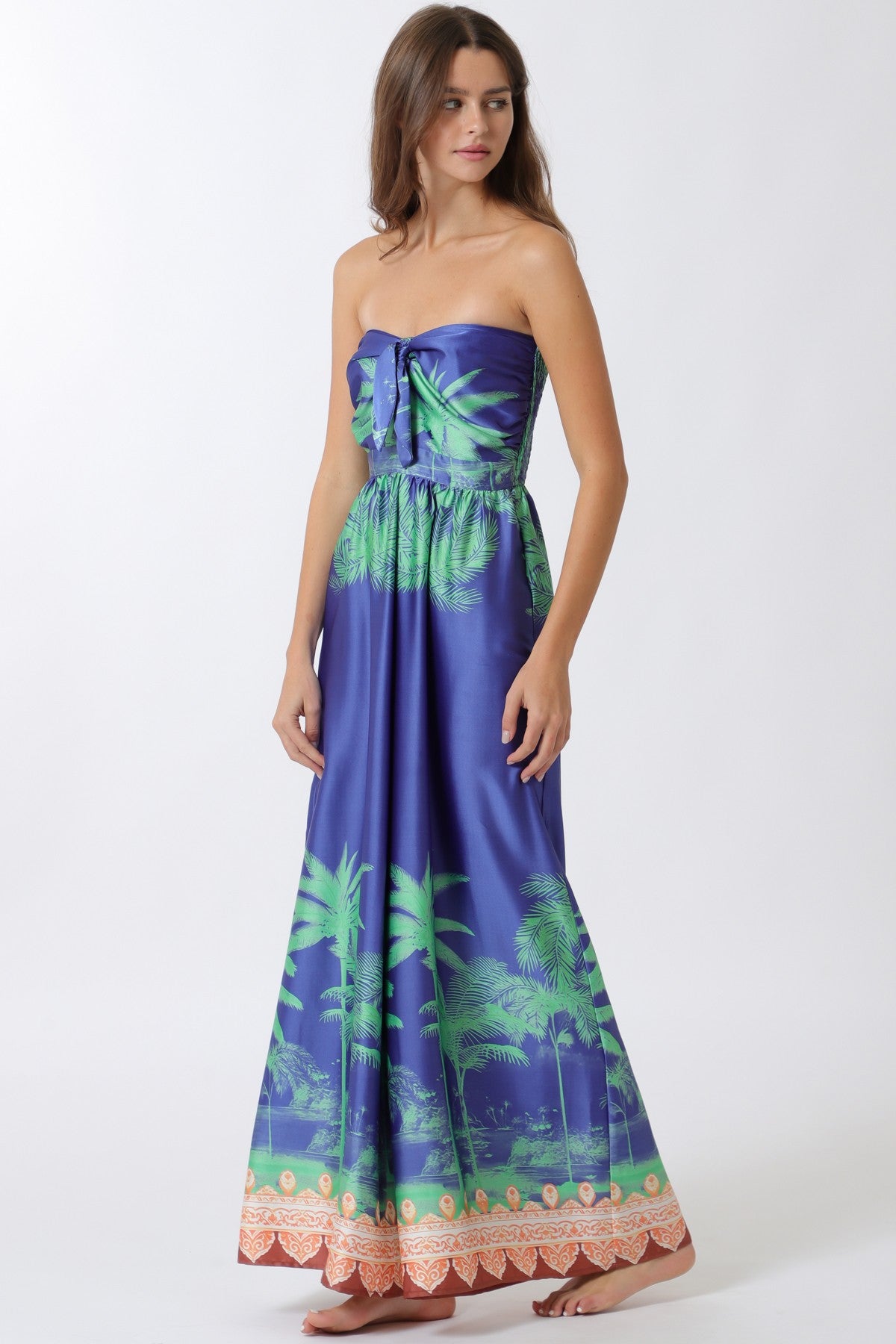 Cabo Strapless Smocked Border Print Wide Leg Jumpsuit