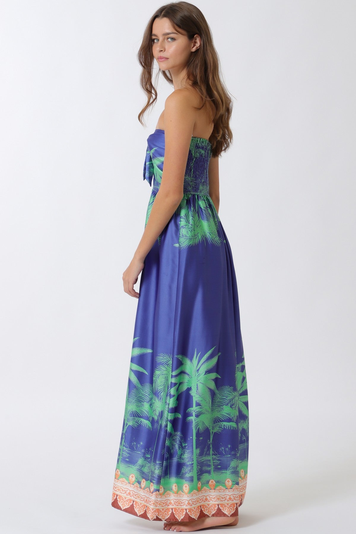 Cabo Strapless Smocked Border Print Wide Leg Jumpsuit