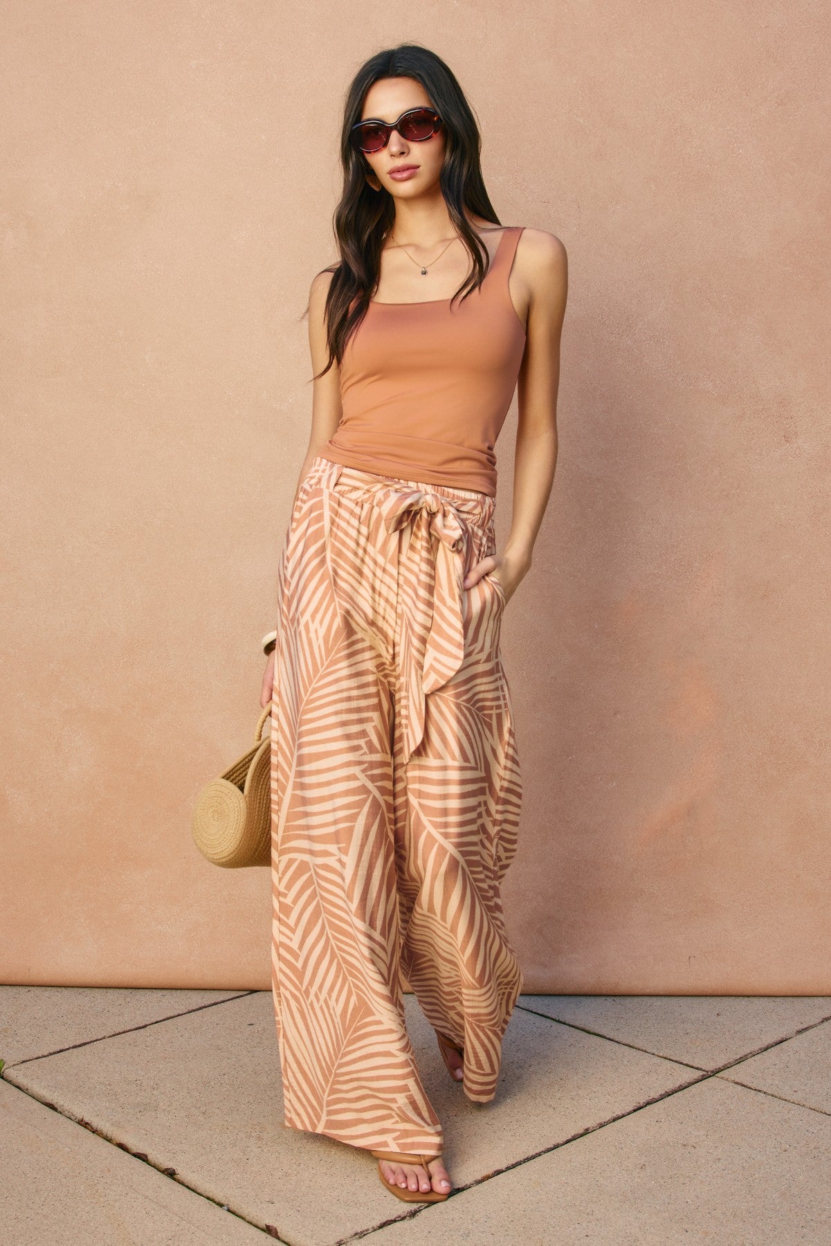 Tropical Leaf Tie Waist Pants FINAL SALE