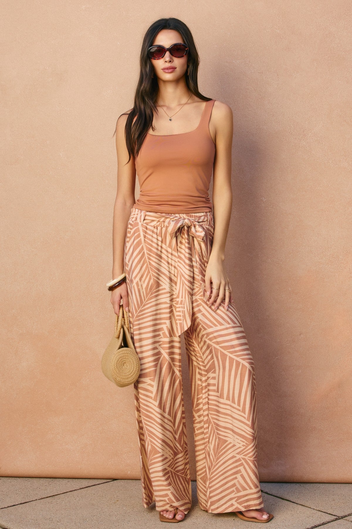 Tropical Leaf Tie Waist Pants FINAL SALE