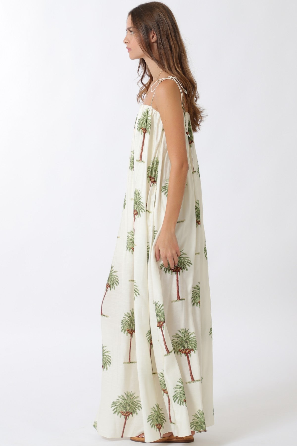 Nassau Palm Print Tie Strap Maxi Dress