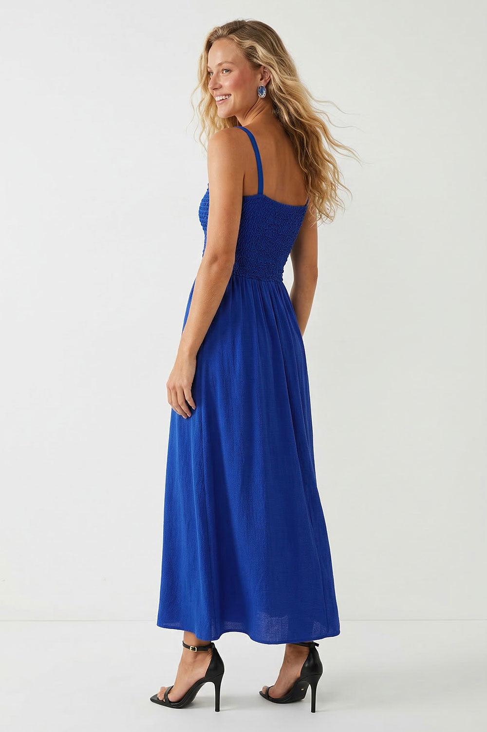 Smocked Maxi With Cord Straps in Blue FINAL SALE