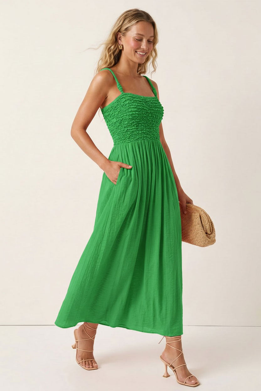 Smocked Maxi With Cord Straps in Emerald FINAL SALE