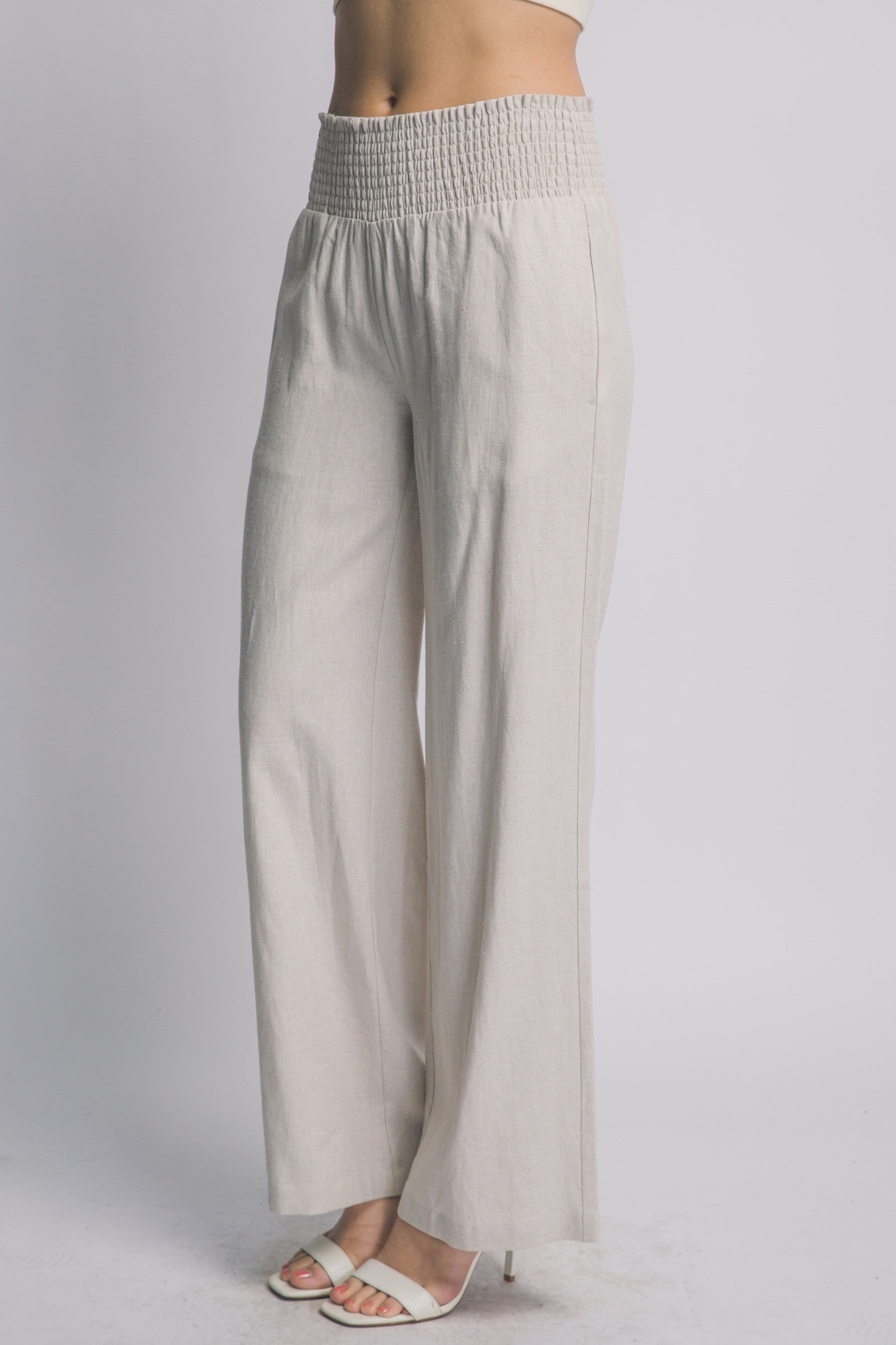 Vacay Smocked Waist Linen Pants in Taupe FINAL SALE