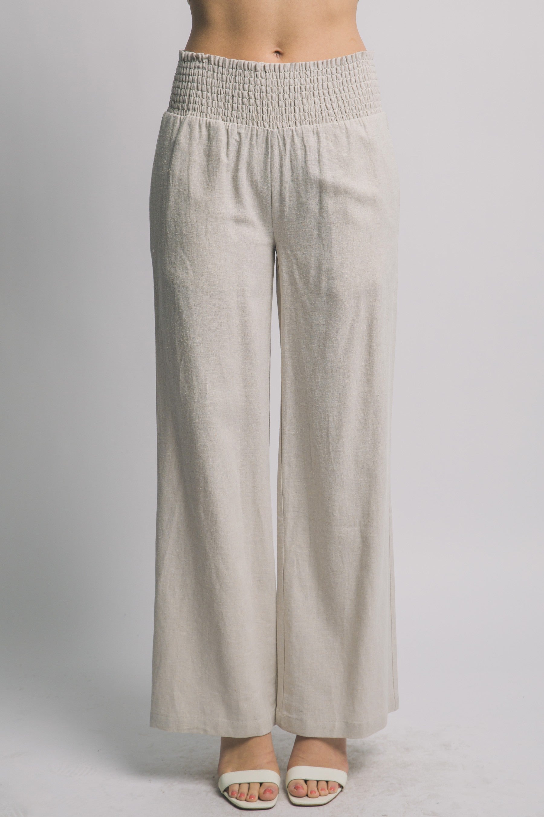 Vacay Smocked Waist Linen Pants in Taupe FINAL SALE