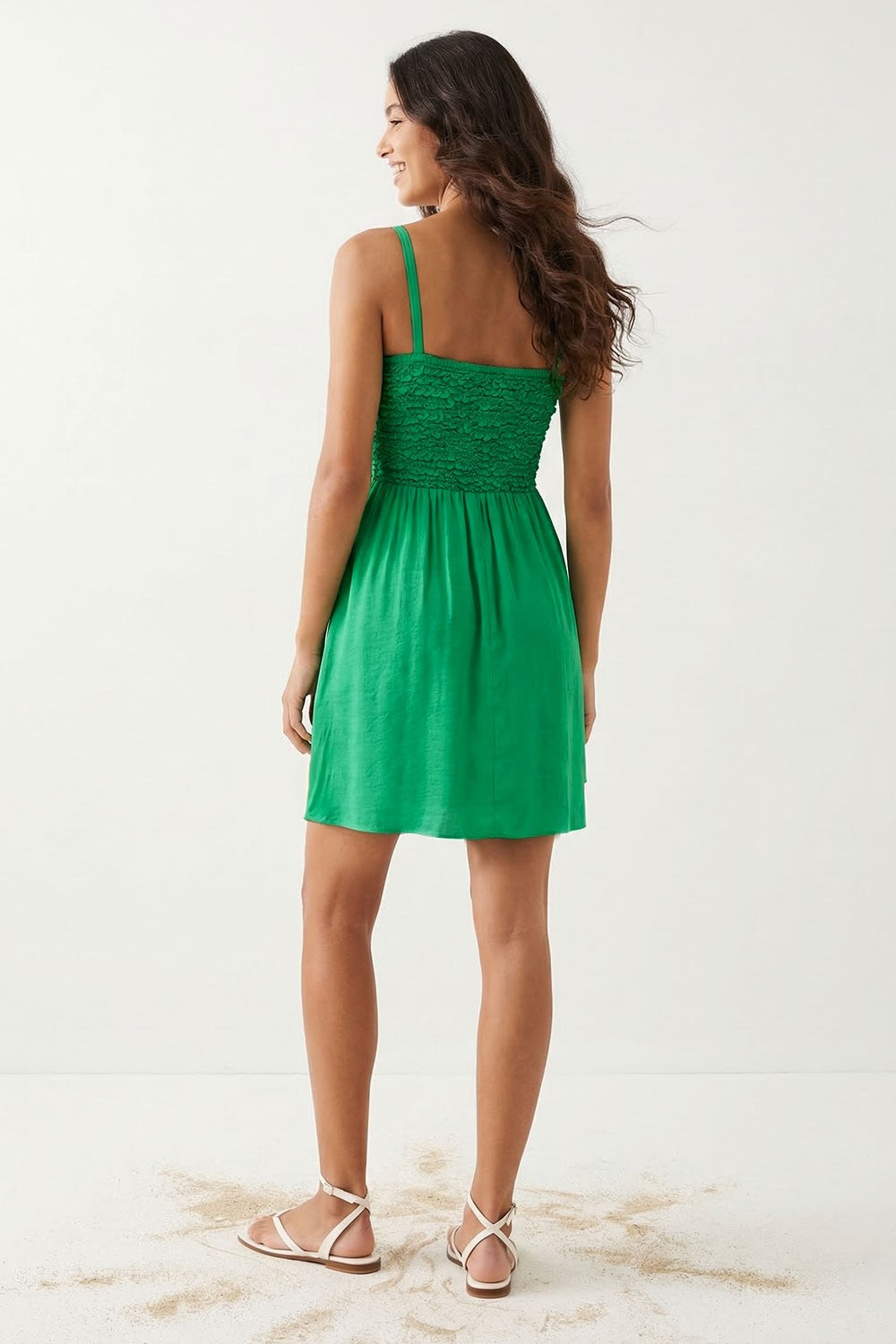 Smocked Top Cord Strap Mini Dress in Green FINAL SALE