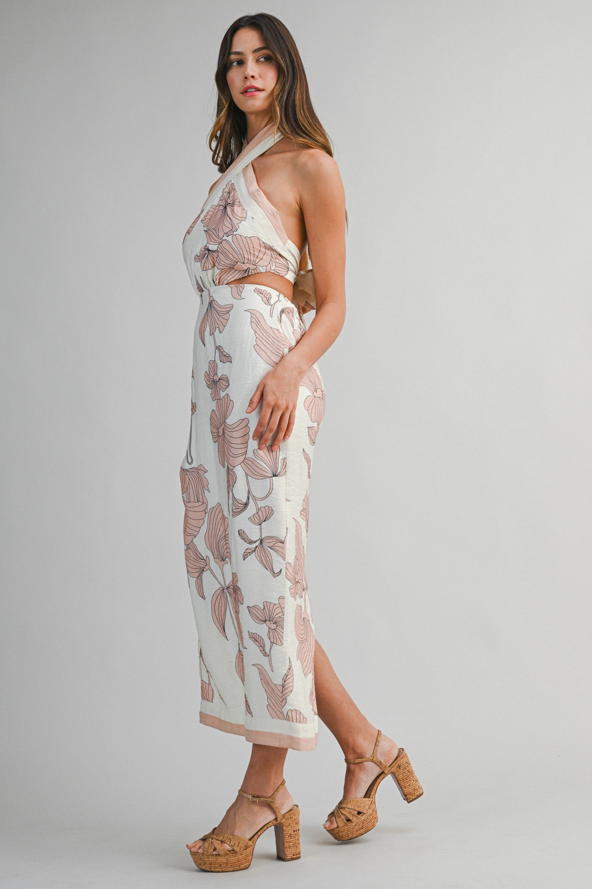 Cut Out Halter Midi Dress in Blush