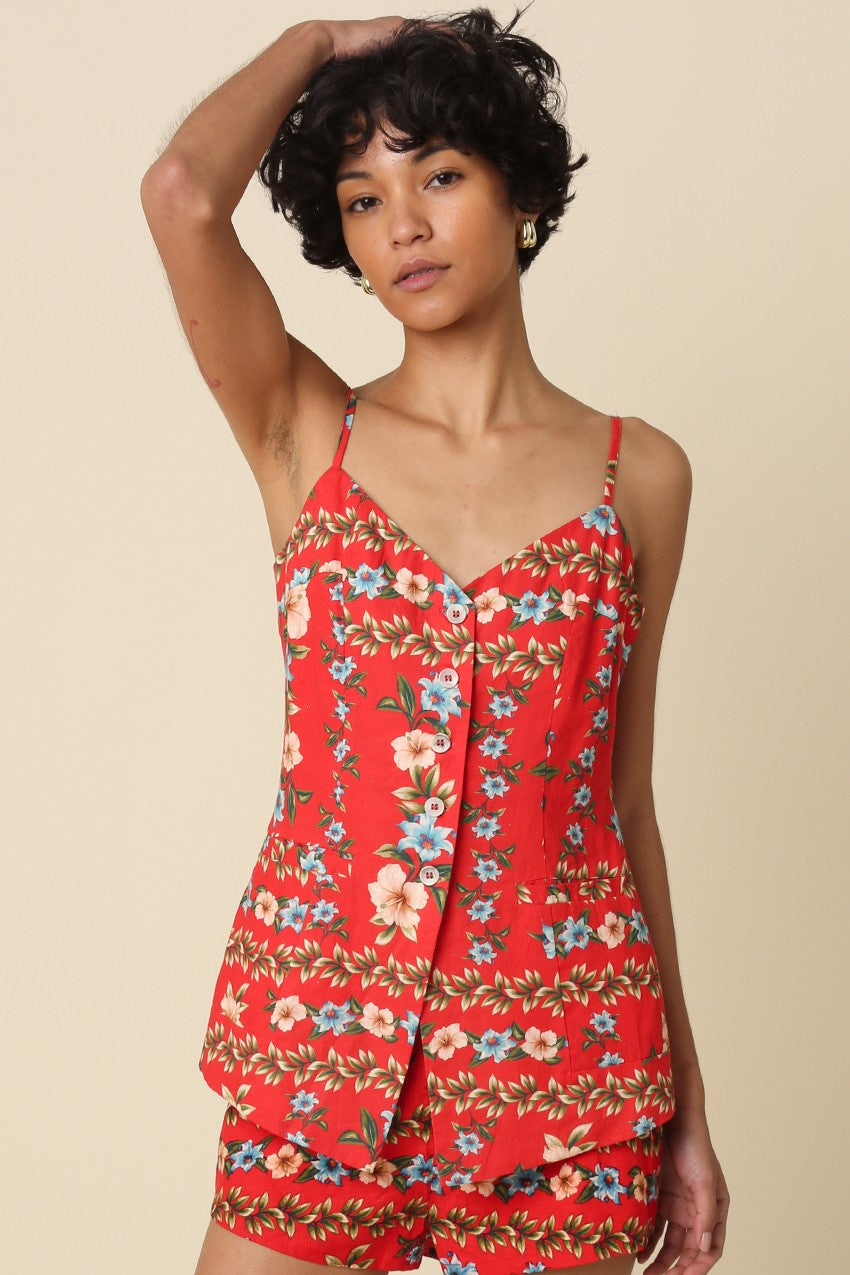 Riviera Floral Button-Front Top & Mini Shorts Set