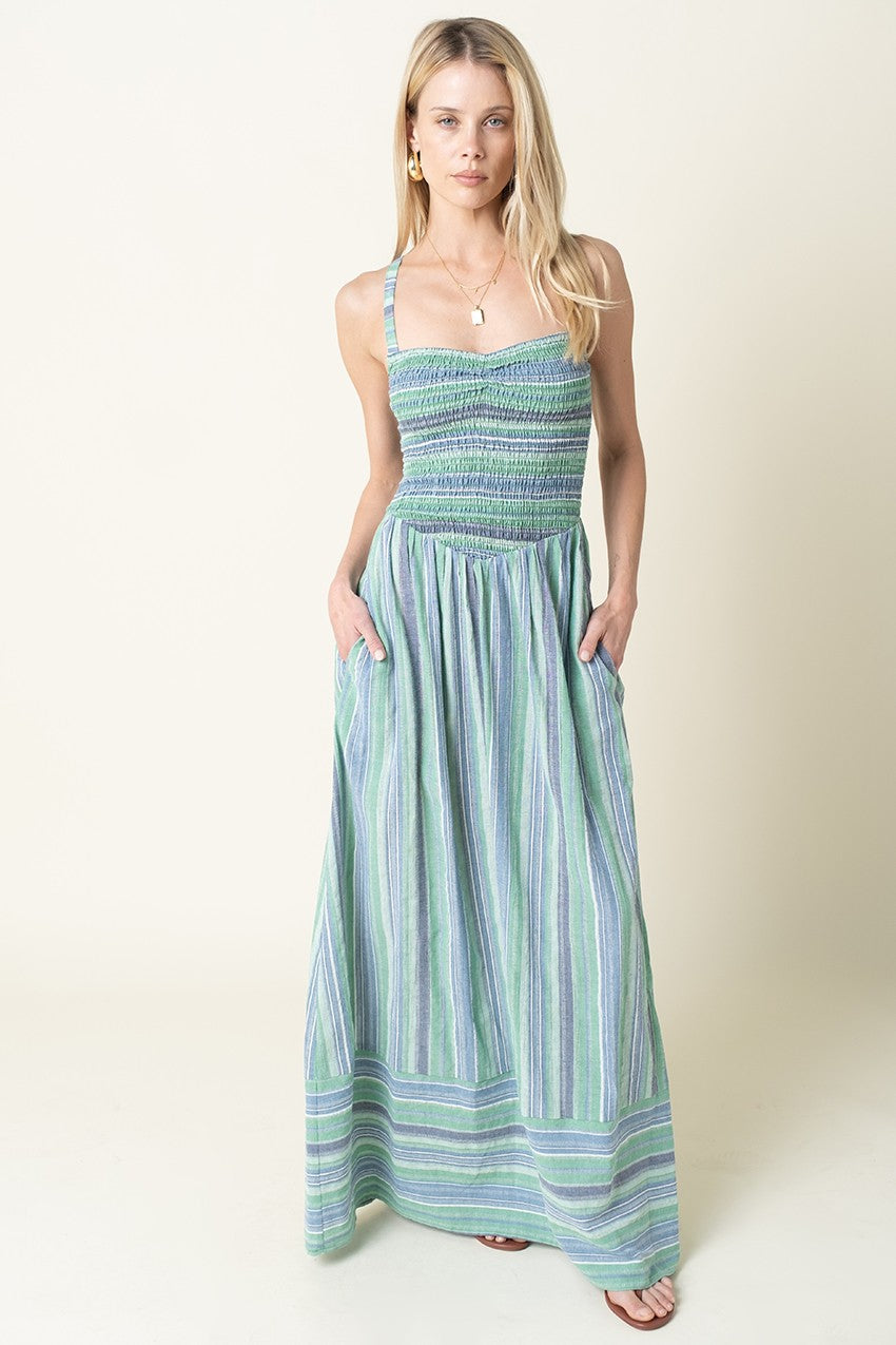 Amalfi Stripe Smocked Maxi Dress