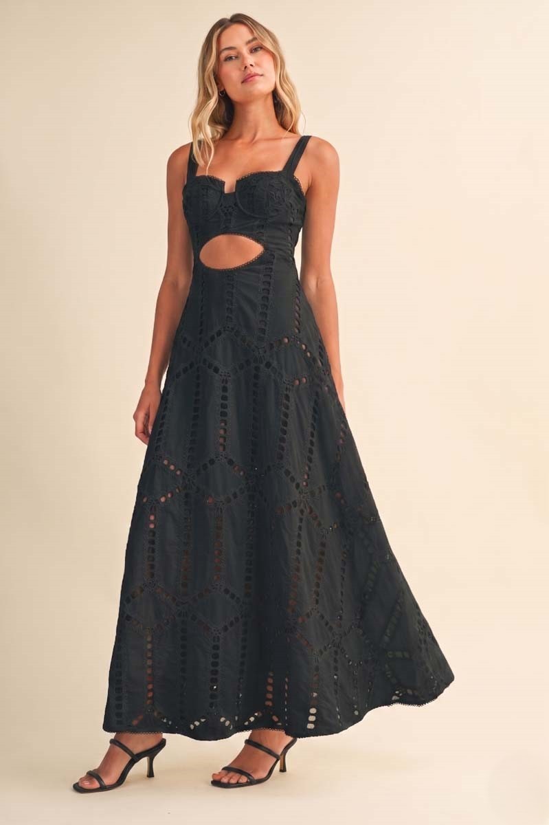 Versailles Eyelet Cutout Strappy Maxi Dress