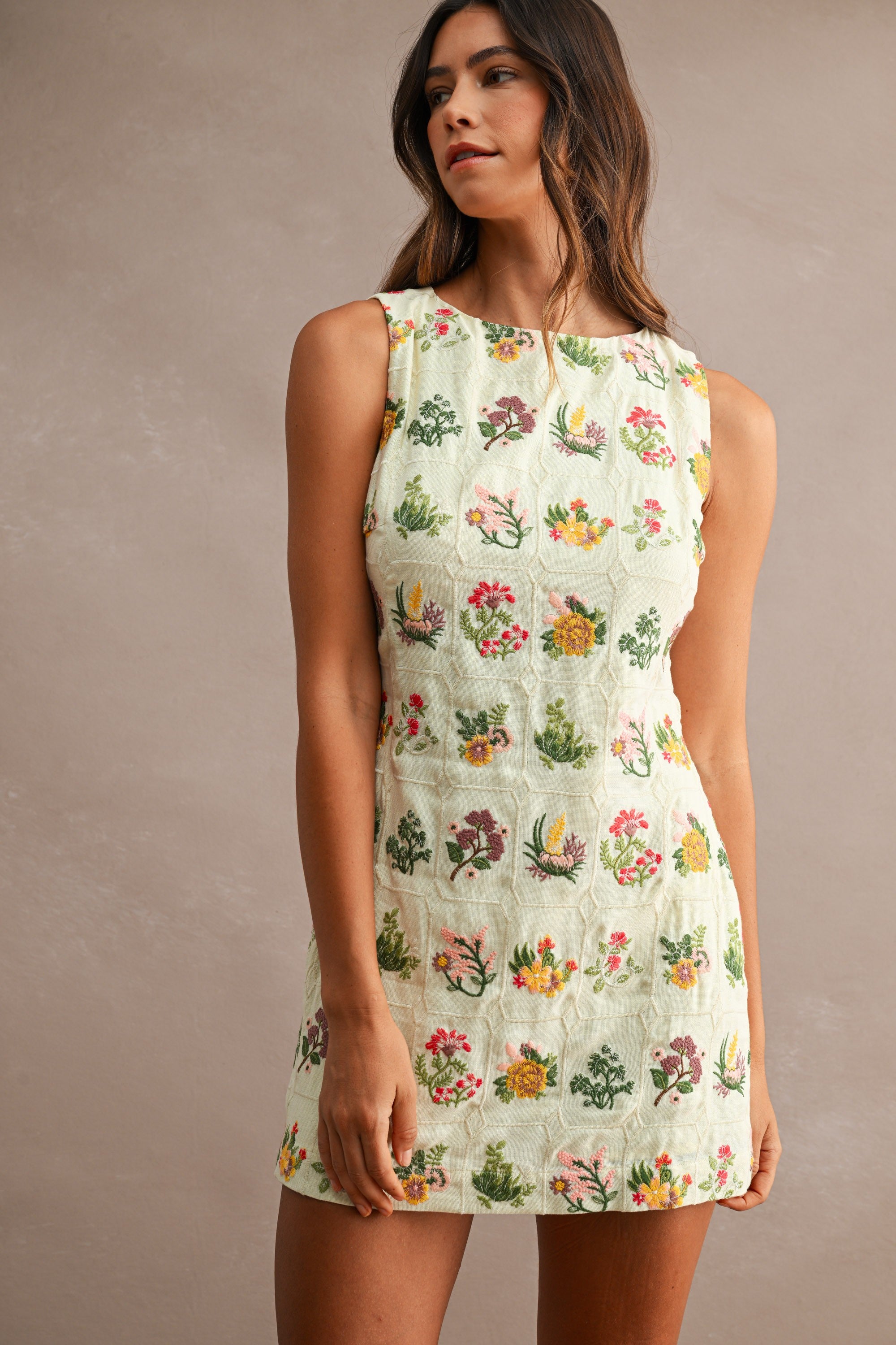 Genevieve Floral Embroidered Shift Mini Dress