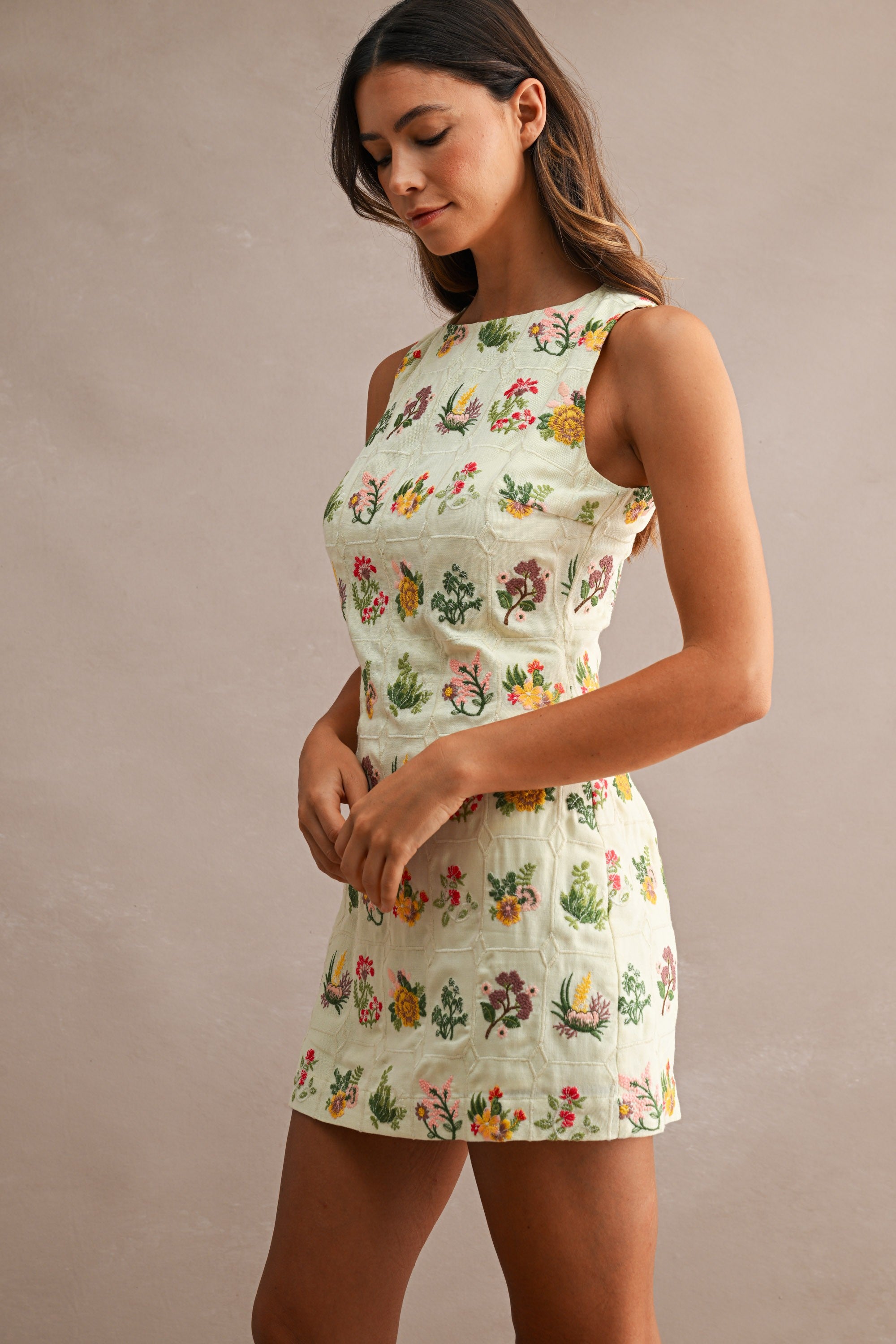 Genevieve Floral Embroidered Shift Mini Dress