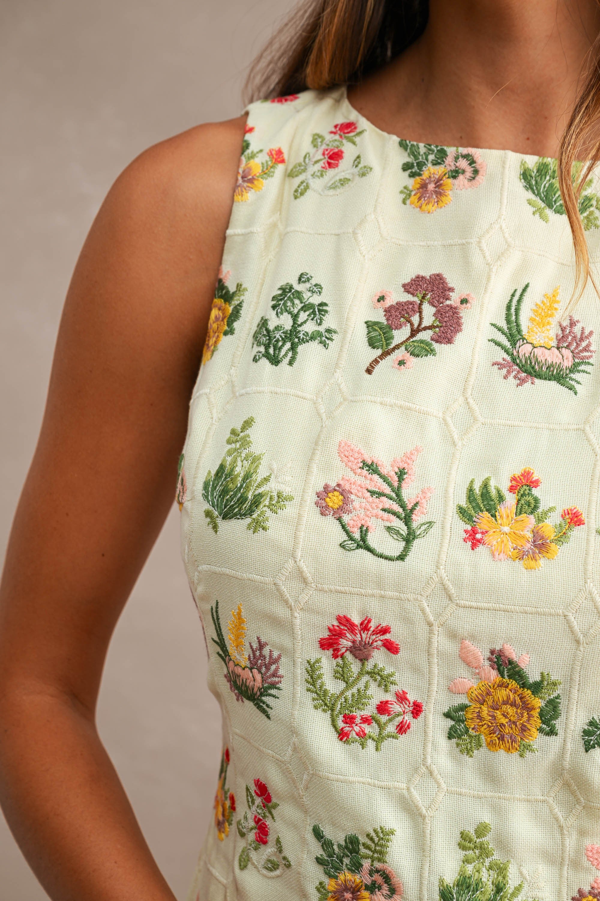 Genevieve Floral Embroidered Shift Mini Dress
