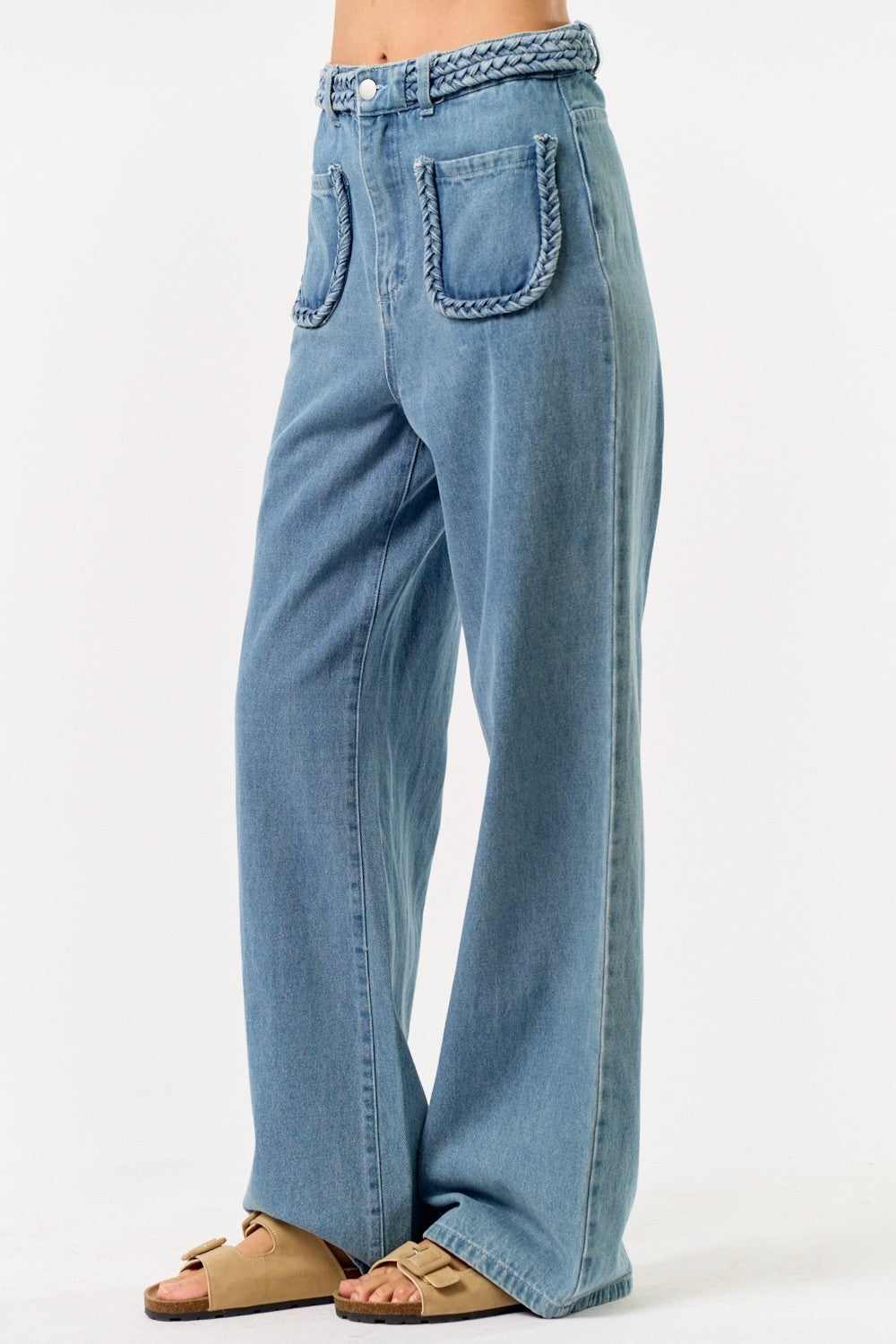 Braided Detail WIde Leg Jeans FINAL SALE