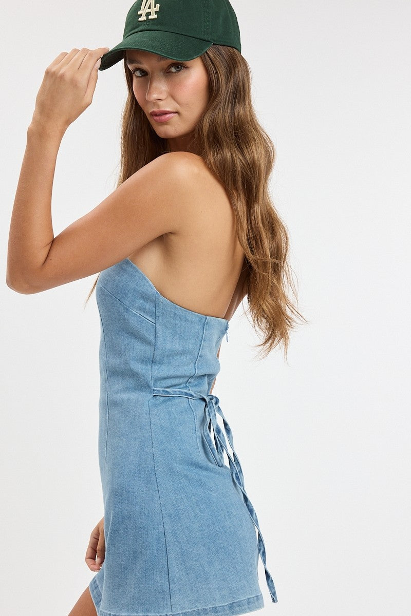Denim Days Strapless Waist Tie Mini Dress