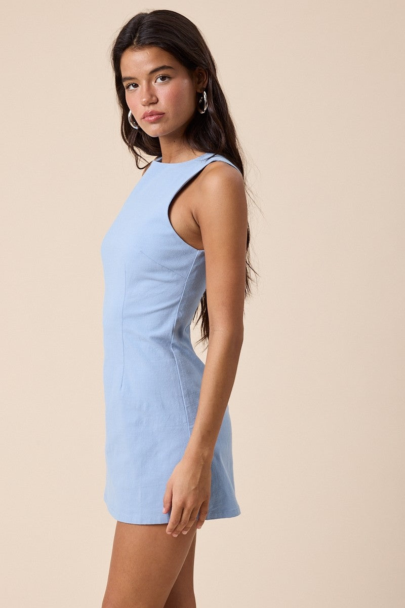 Everyday Chic Boat Neck Mini Dress in Light Blue